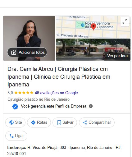 Ficha do Google de Dra. Camila Abreu